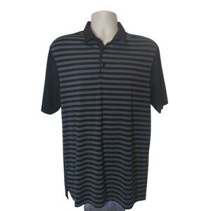 Adidas Medium Collard Golf Polo Shirt Black with Dark Grey Stripes